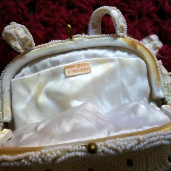 Vintange Hand Beaded White Purse - Picture 4 of 6